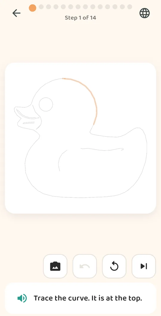 A rubber duck photo turned into a 14-step tracing lesson