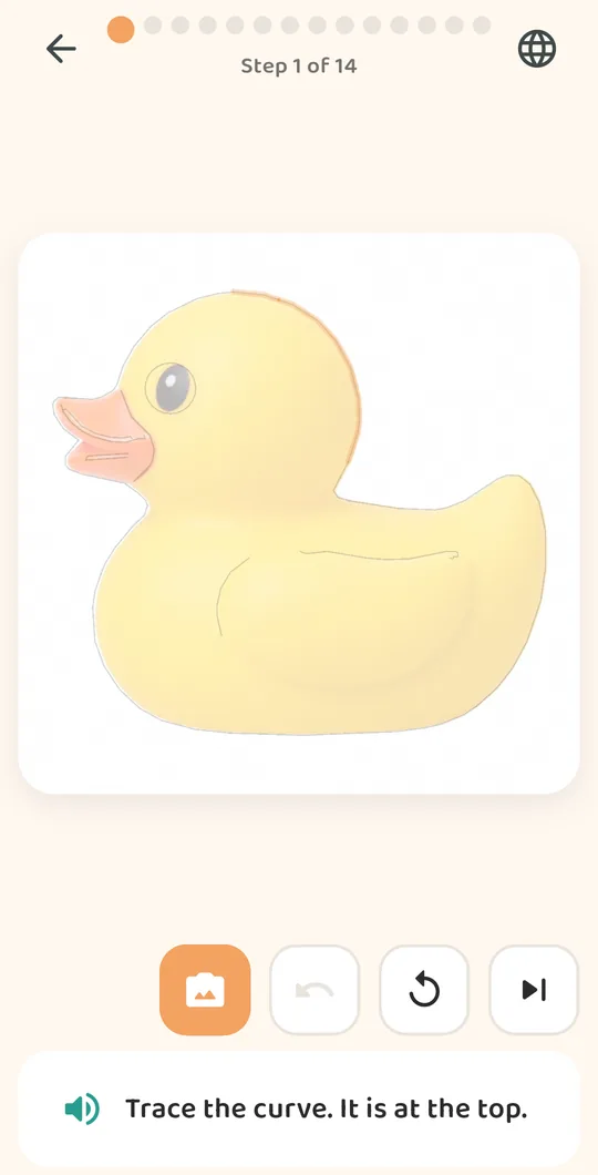 The same step with the faded duck photo shown behind the lines